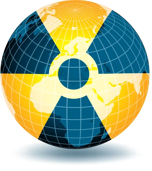 Nuclear globe illustration. Radioactive alert symbol. — Stock Vector