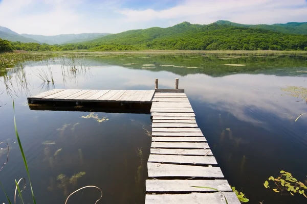 Pont sur un lac ensoleillé — Photo