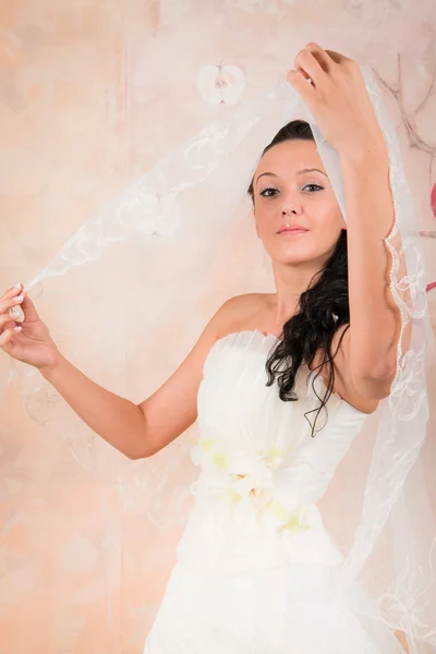 Noiva elegante em um vestido branco — Fotografia de Stock