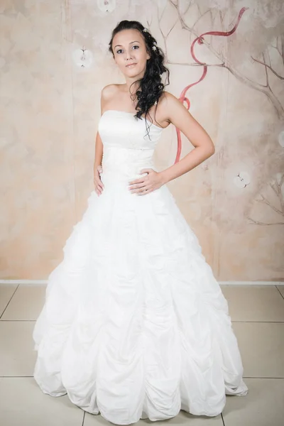 Gay tierna novia en blanco vestido —  Fotos de Stock