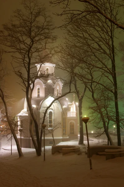 Kościół Chrześcijański Zimową Noc — Zdjęcie stockowe