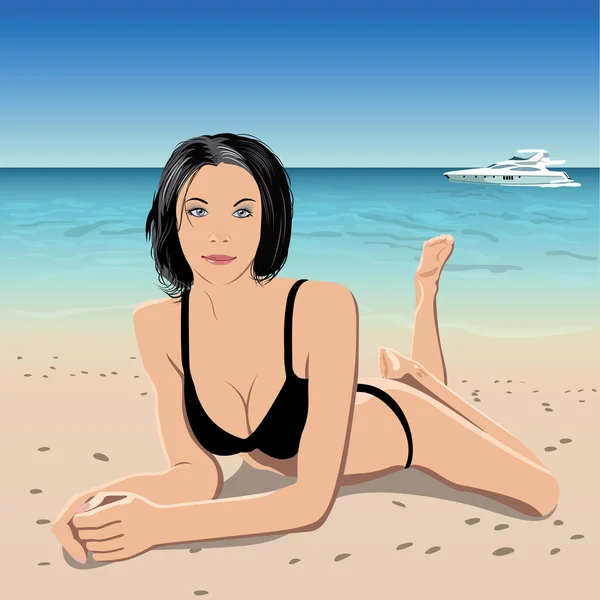 Flicka i beach Stockillustration