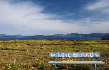 Bench on Santorini island clipart