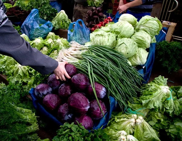 Ручной сбор свежих органических овощей на уличном рынке в Исте Лицензионные Стоковые Фото