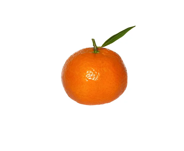 Eine Mandarine Mit Grünem Blatt Isoliert Über Weißem Hintergrund — Stockfoto