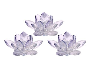 Three crystals in form of lotus flowers isolated over white background clipart