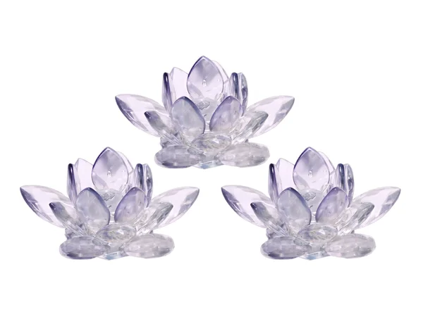 Tre Kristaller Form Lotusblommor Isolerade Över Vit Bakgrund — Stockfoto