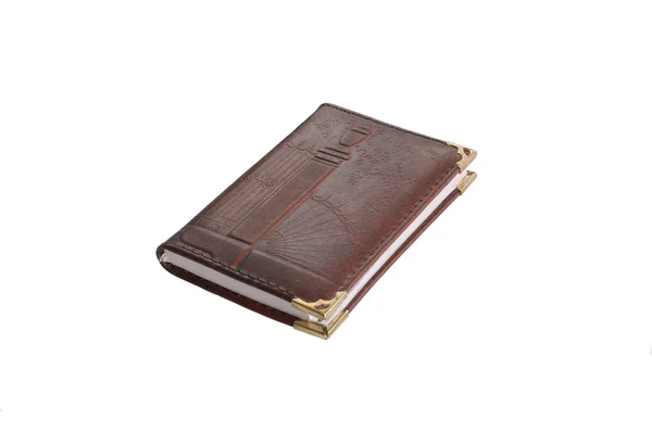 Cuaderno de papel tradicional con cubierta de cuero aislado en blanco Fotos de stock libres de derechos