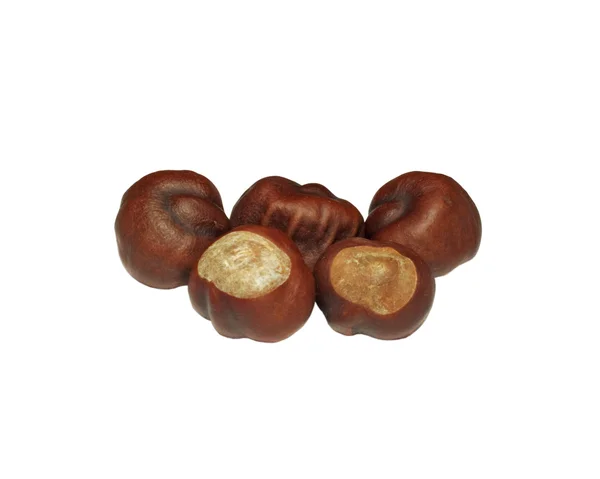 Five chestnuts isolated on white background — Stock Photo, Image