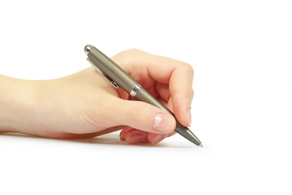 Kugelschreiber in der Hand lizenzfreie Stockfotos