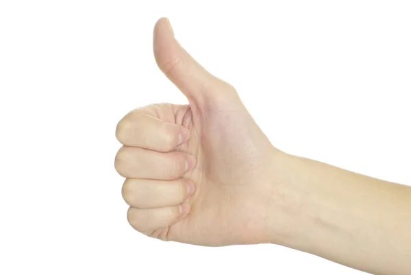 Человеческая Рука Показывает Большие Пальцы Изолированные Белом — стоковое фото