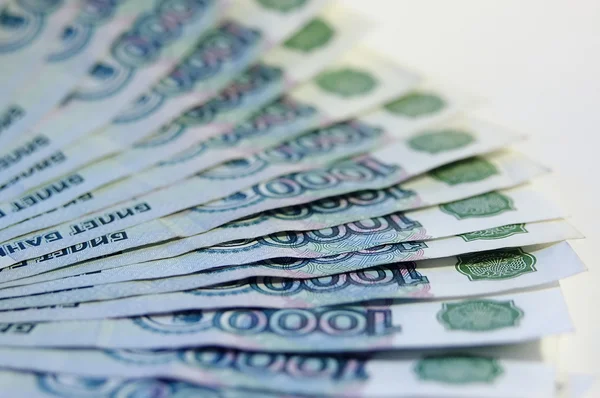 Багато Російських Банкнот Тисячу Рублів Крупним Планом Ліцензійні Стокові Зображення