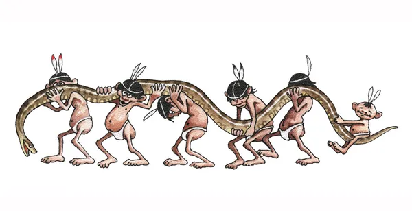 Indiánok Viseli Legnehezebb Kígyó Világon Egy Anaconda — Stock Fotó