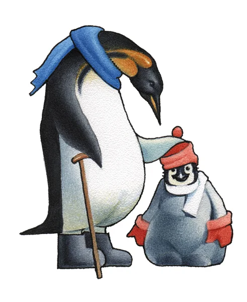Tučňák císařský c dítě tučňák. — Stock fotografie