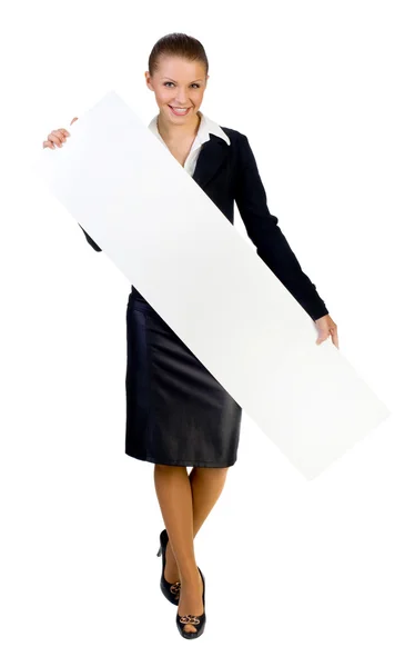 Businesswoman Giving Big Card White — Stock Photo, Image