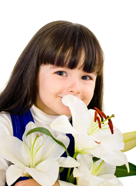 Unga skönhet flicka med lily. isolerade — Stockfoto