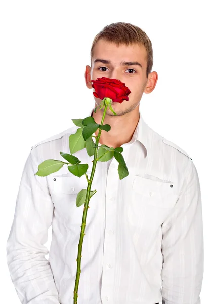 Молода Людина Троянди Ізольовані Білому — стокове фото