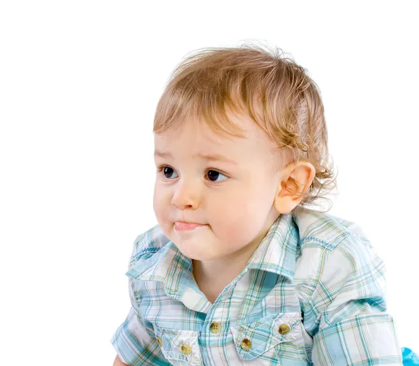 Gelukkig schattig baby jongen over wit — Stockfoto