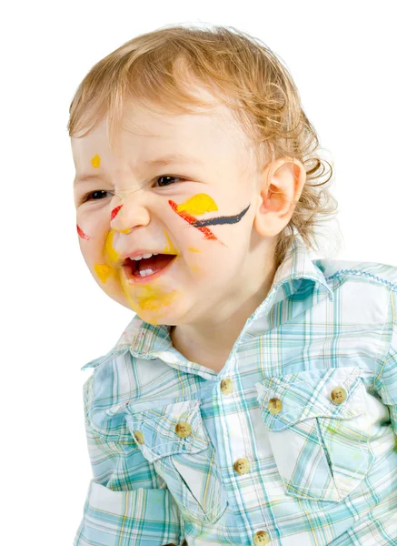 Beautiful baby covered in bright paint — Stock Photo, Image