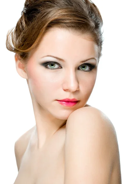 Atractiva Cara Mujer Natural Aislada Blanco — Foto de Stock