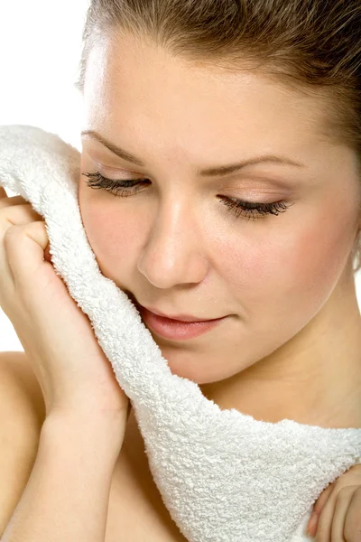 stock image Portrait of a girl with towel isolated