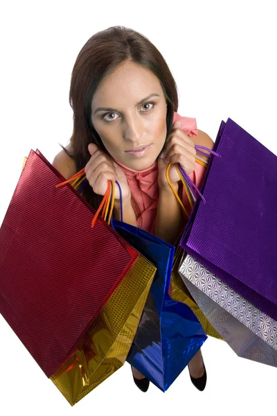 Ganska ung kvinna med påsar med inköp — Stockfoto
