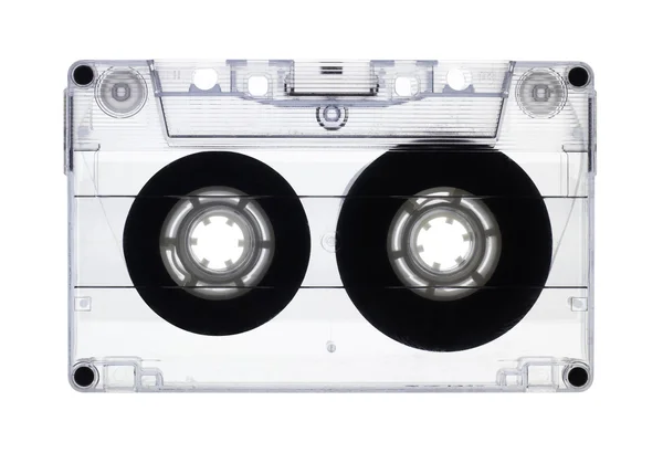 Cassete de áudio antigo transparente isolado em branco, com recorte — Fotografia de Stock