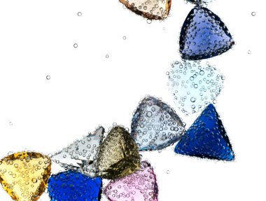 Gems falling in pure water against white. clipart