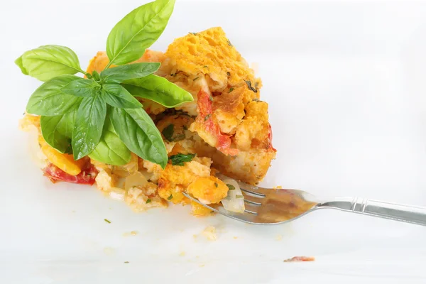Shot Serving Heirloom Tomato Bread Pudding Fork — Stock Photo, Image