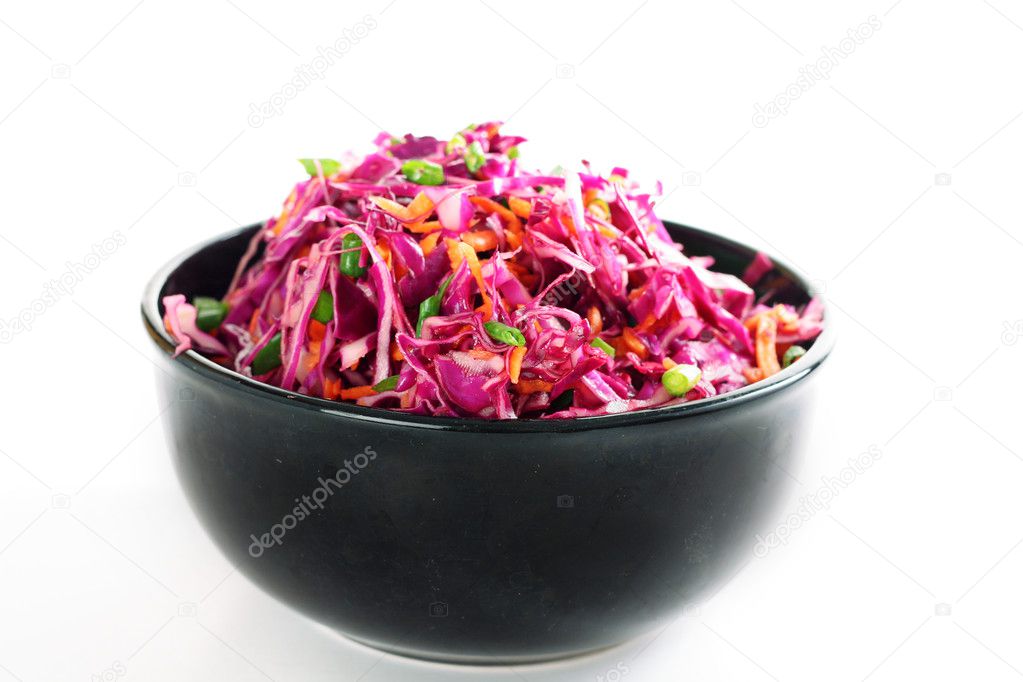 Red cabbage coleslaw in bowl