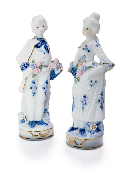 Porcelain Figurines Young Men Women Arc Turned Each Other — Stock Photo, Image