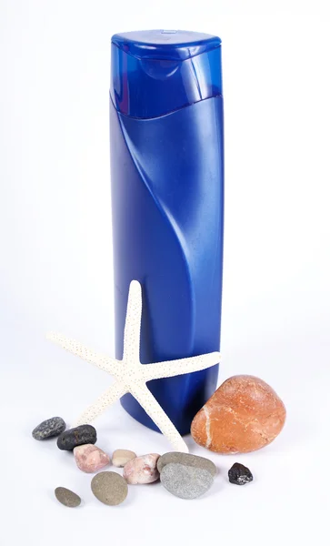 Blank blue shampoo bottle — Stock Photo, Image