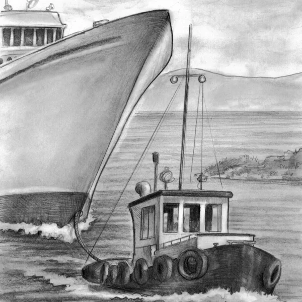 クルーズ船の曳航タグボート — ストック写真