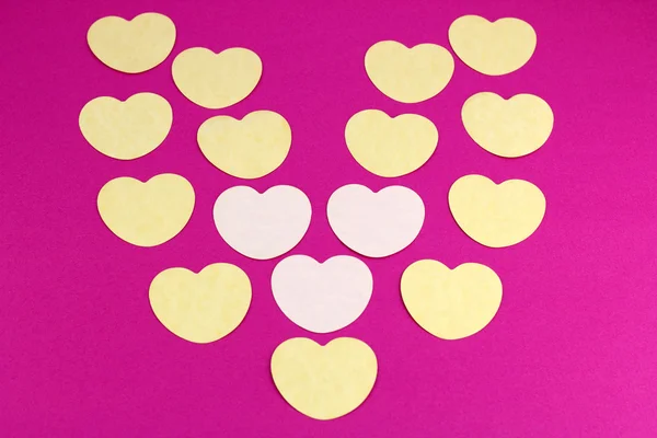 Amarelo Luz Símbolos Rosa Amor Fundo Rosa Escuro Brilhante — Fotografia de Stock