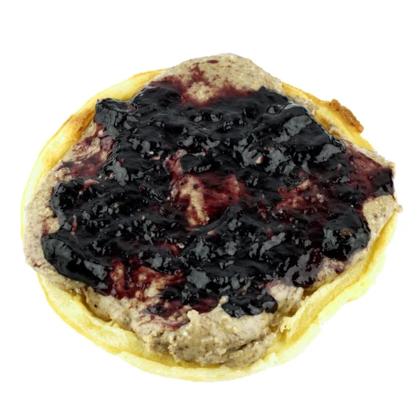 Wild Blueberry Preserves Organic Almond Butter Buttermilk Waffle — Stock Photo, Image