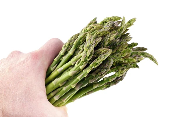 Man Holds Bunch Spring Vegetable His Hand Isolated White — Stock Photo, Image