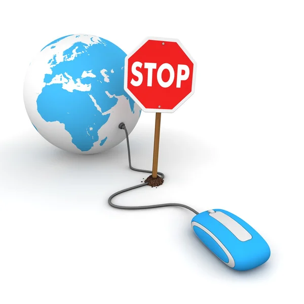 Navegando na Web em Azul - Bloqueado por um sinal Stop — Fotografia de Stock