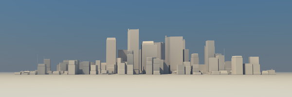 Wide Cityscape Model 3D - Slightly Foggy with Shadow