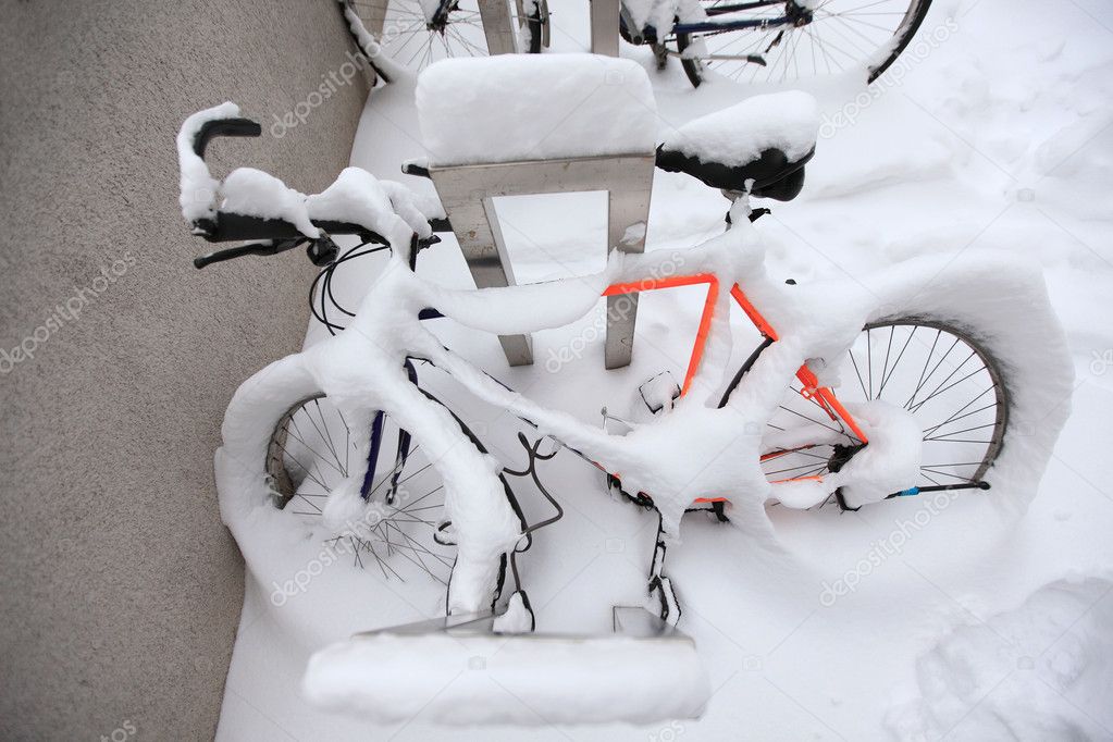 Mountain Bike Covered by a Lot of Snow