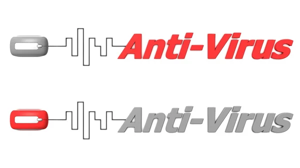 Slovo anti-virus připojen k myši - červená a šedá — Stock fotografie