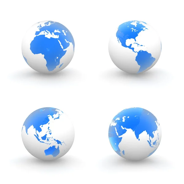 3D glober i vit och blank transparent blå — Stockfoto