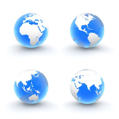 3D Globes in White and Shiny Transparent Blue clipart