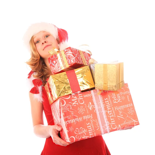 Miss Santa is Carrying too Many Presents — Stock Photo, Image