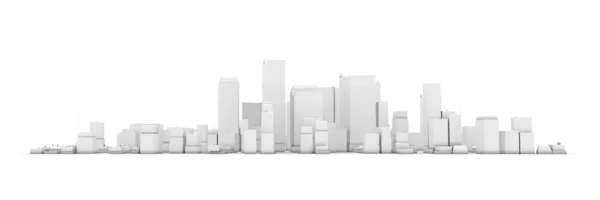 Wide Cityscape Model 3D - White City White Background — Stock Photo, Image