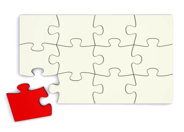 White Puzzle - Red Piece Separate — Stock Photo, Image