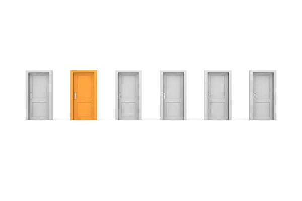 6 drzwi, jeden pomarańczowy — Zdjęcie stockowe
