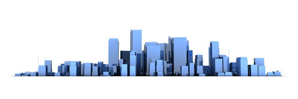 Wide Cityscape Model 3D - Shiny Blue City White Background