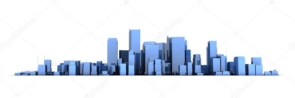 Wide Cityscape Model 3D - Shiny Blue City White Background