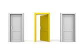 Three Doors - Grey and Yellow - Two Closed, One Open