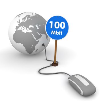 Surfing the Web in Grey - Blue 100 Mbit Sign on the Cable clipart